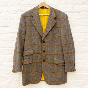 ETRO Milano || Plaid Check Sport Coat Suit Jacket Blazer Brown Tan 50 EU 40 US